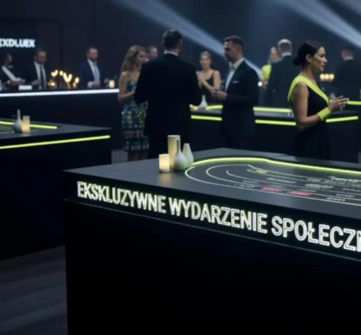 Nastrojowy stół eventowy w neonowej stylistyce casino-style
